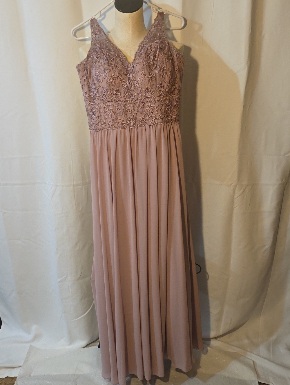 Mori Lee Lace Bodice Maxi Dress in Dusty Mauve